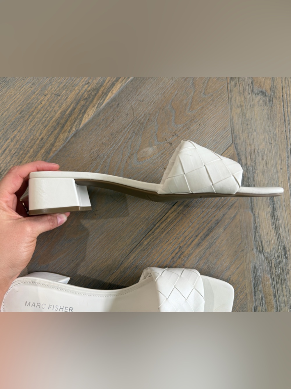 Marc Fisher Woven Slide Sandals 
White Block Heel, Size 9 - Picture 4 of 8